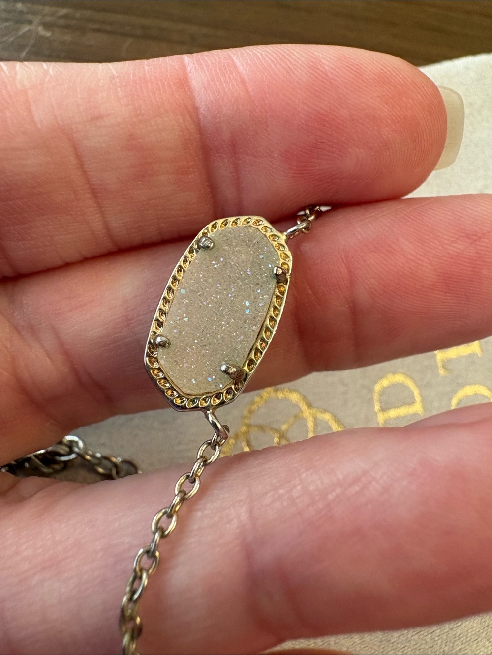 Kendra Scott Elisa Pendant Necklace Iridescent Drusy Rose Gold Faded to Silver